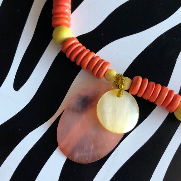 3 for $30 Stephan & Co. Wooden Beaded Orange and Yellow Necklace - Picture 2 of 4